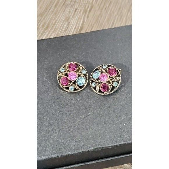 Vintage Round fruit salad clip on earrings - Picture 4 of 7